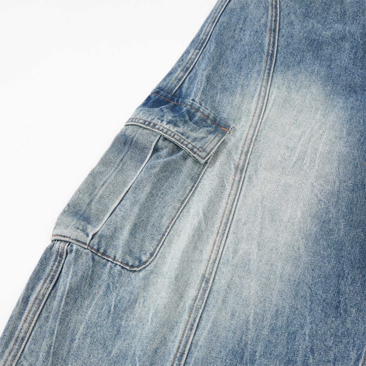 Distressed Cargo Style Wide Leg Denim Jeans