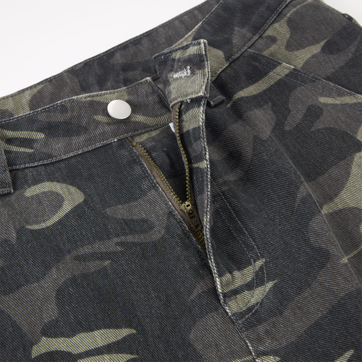 Camo Print Cargo Wide Leg Denim Jeans