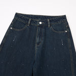 Embellished Dark Blue High Waist Wide Leg Jeans
