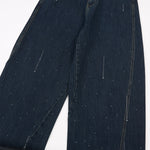 Embellished Dark Blue High Waist Wide Leg Jeans