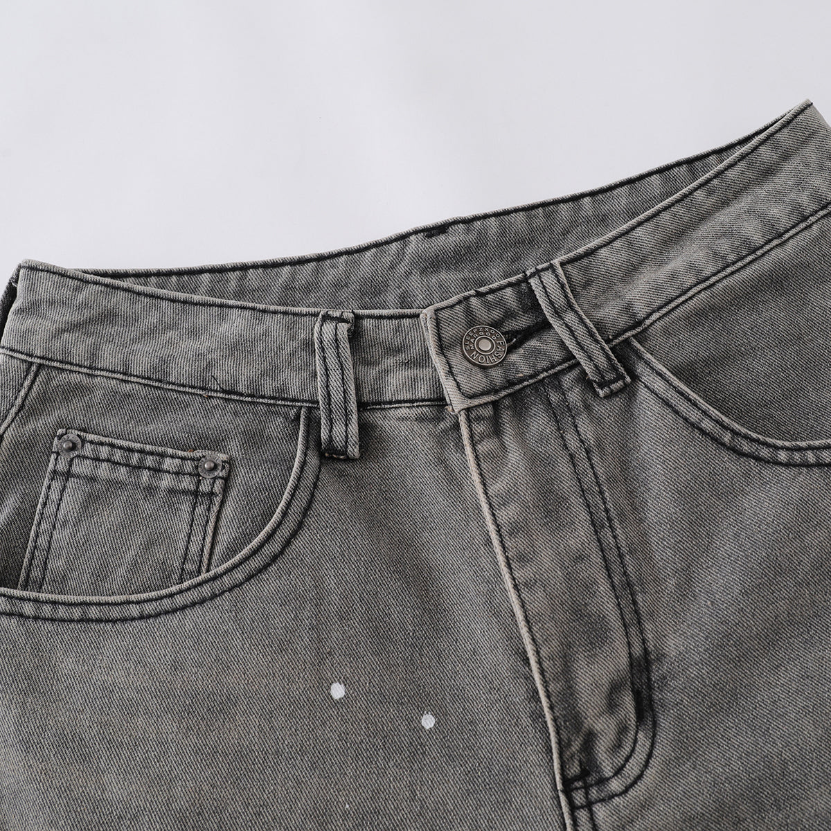 Paint Splatter Panel Stitching Barrel-Leg Jeans