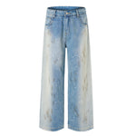 Paint Splatter Distressed Wide Leg Light Blue Jeans