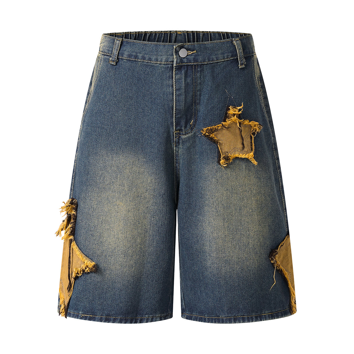 Contrast Raw-Edge Star Applique Bermuda Shorts