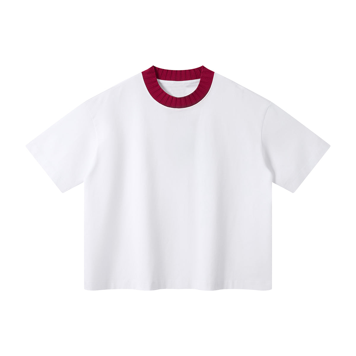 Oversized Color-Block Ribbed Collar Comfortable Tee