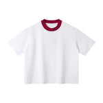 Oversized Color-Block Ribbed Collar Comfortable Tee