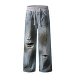 Vintage Wash Double-Waistband Ripped Jeans
