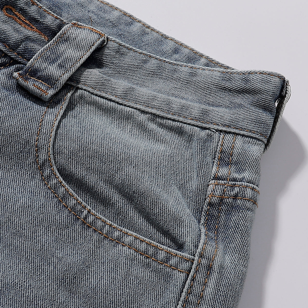 Panel Stitching Detail Light Wash Denim Shorts