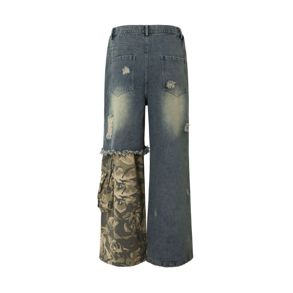 Smoke Rise Camouflage Patchwork Ripped Jeans