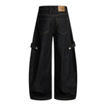 Washed Contrast-Stitch Baggy Relaxed Carpenter Denim Pants