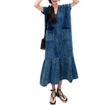 Jacquard Oversized Short-Sleeve Denim Mididress