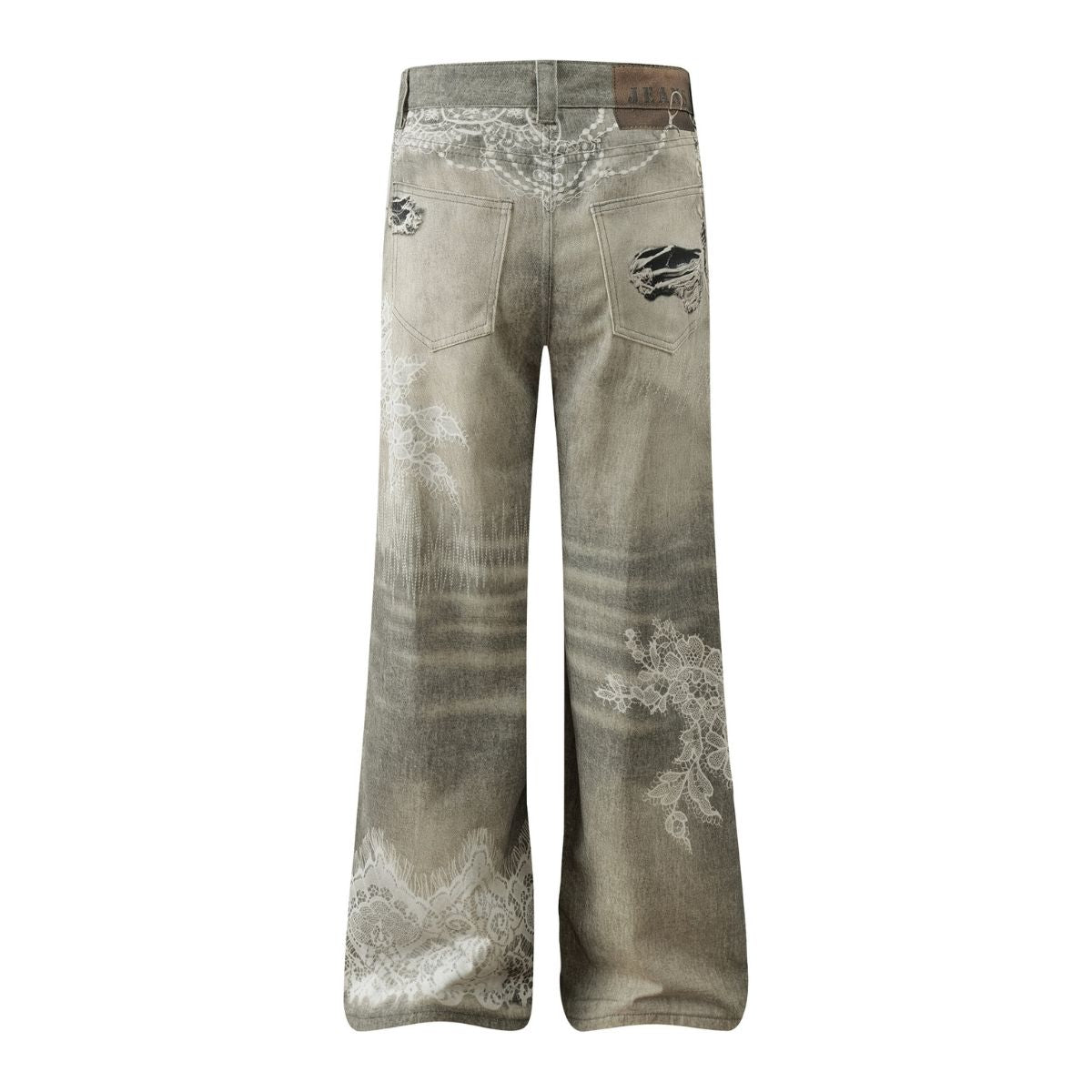 Smoke Rise Lace Print Straight Leg Ripped Jeans