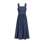 Square-Neck Denim Gathered Waist Maxi Dress