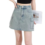Raw Hem Cargo Denim Mini Skirt