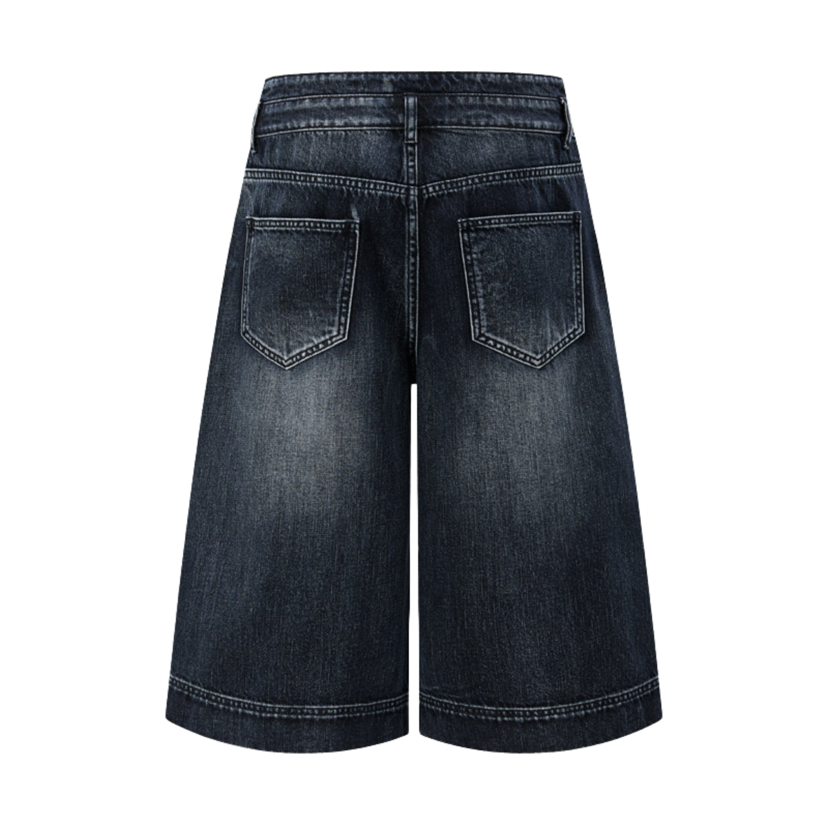 Double-Button Whiskered Wide-Leg Denim Shorts