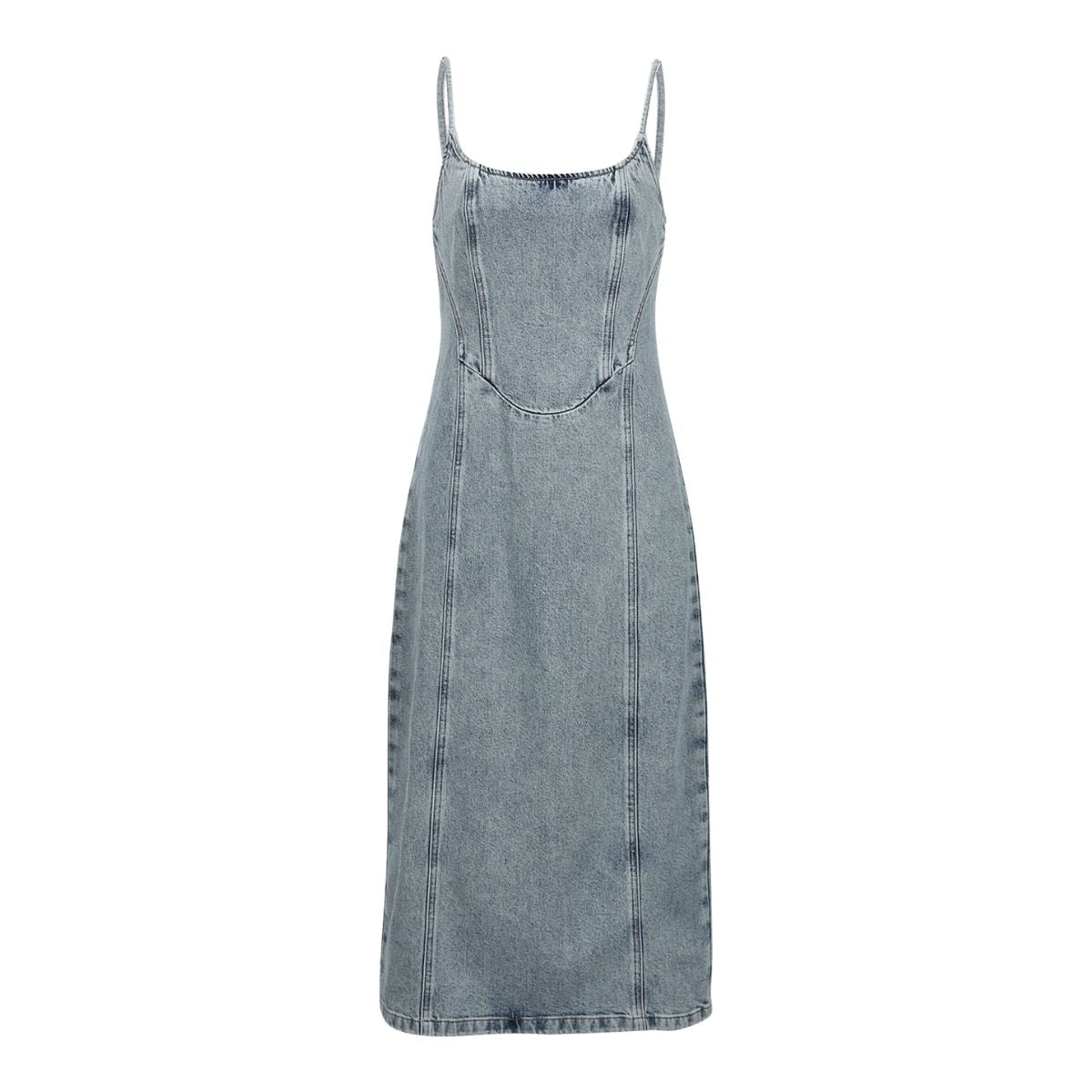 Front-Zipper Bodycon Denim Midi Dress