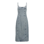 Front-Zipper Bodycon Denim Midi Dress