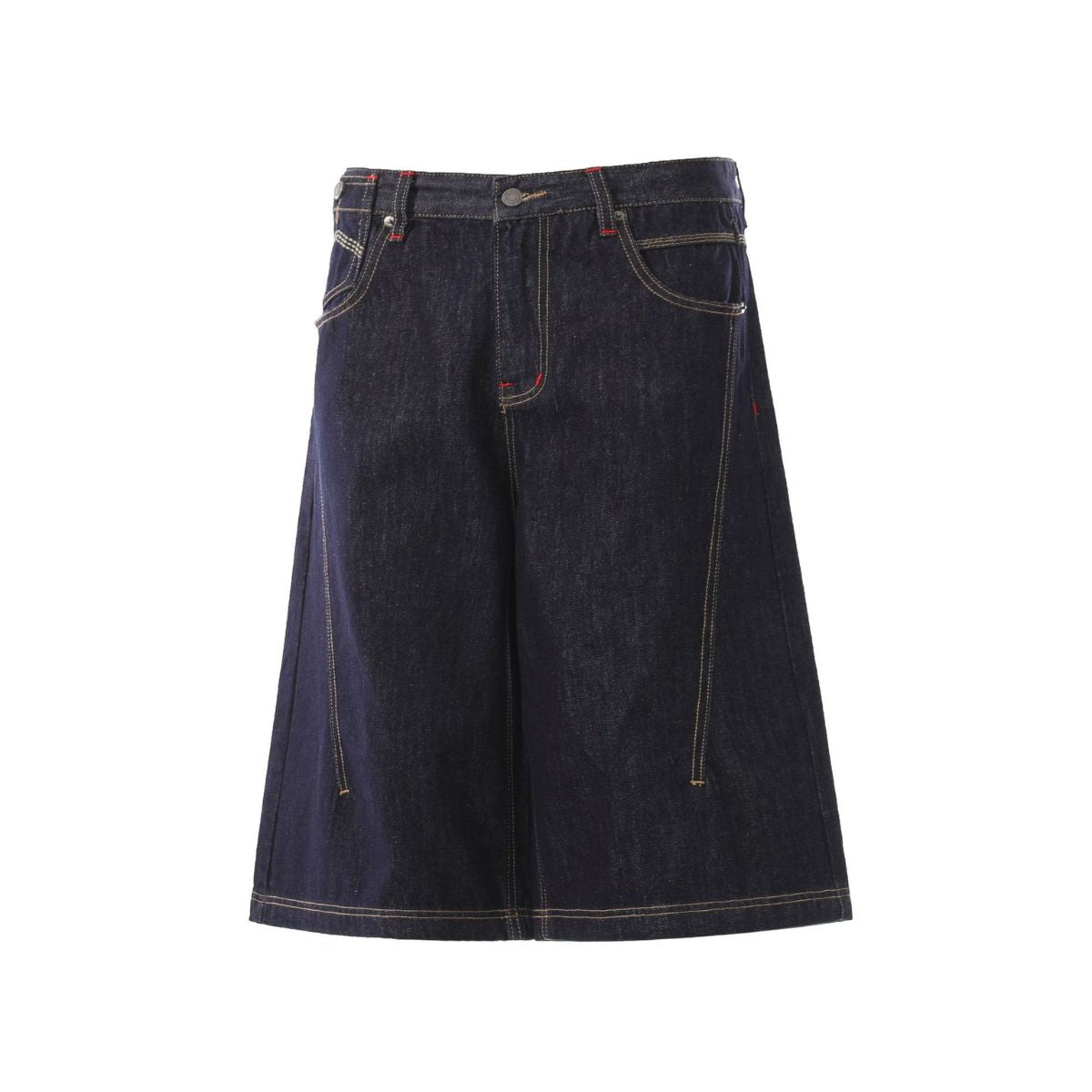 Deconstructed Embroidered Raw Denim Bermuda Shorts