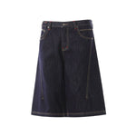 Deconstructed Embroidered Raw Denim Bermuda Shorts