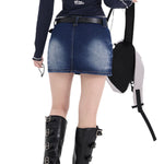 Dark Wash Faded Denim Mini Skirt