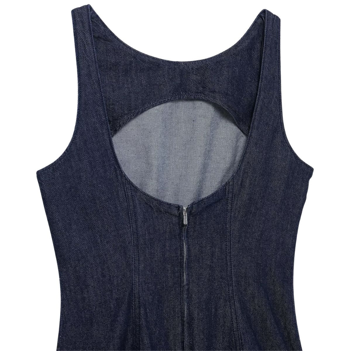 Low-Cut Back Ruffle Mini Denim Dress