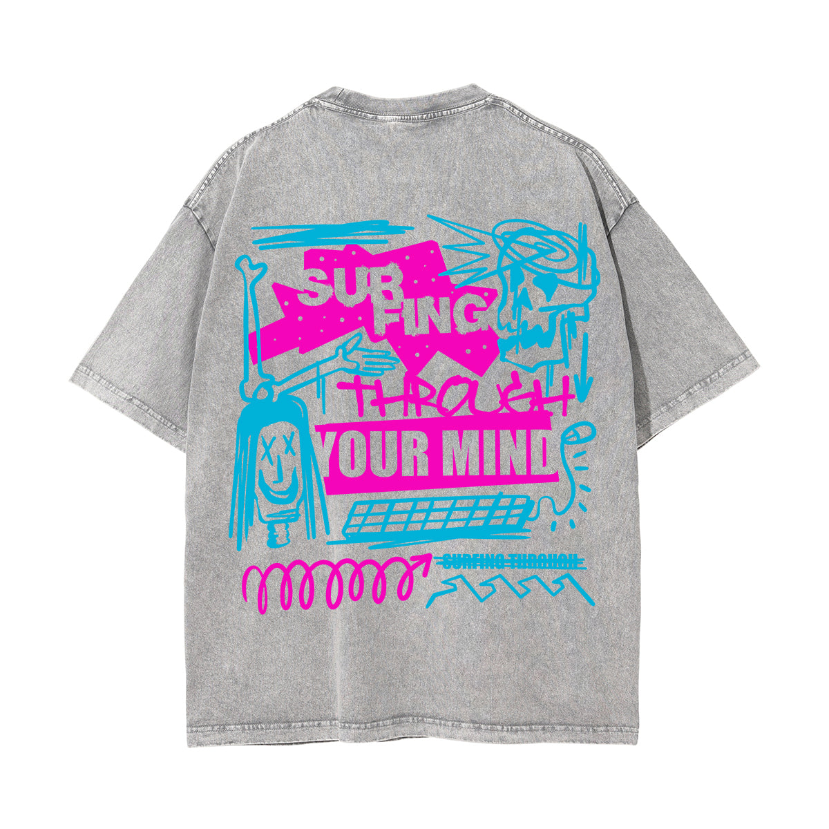 Surfing Graffiti Urban Graphic Washed Tee-INNBLAC Fashion Apparel