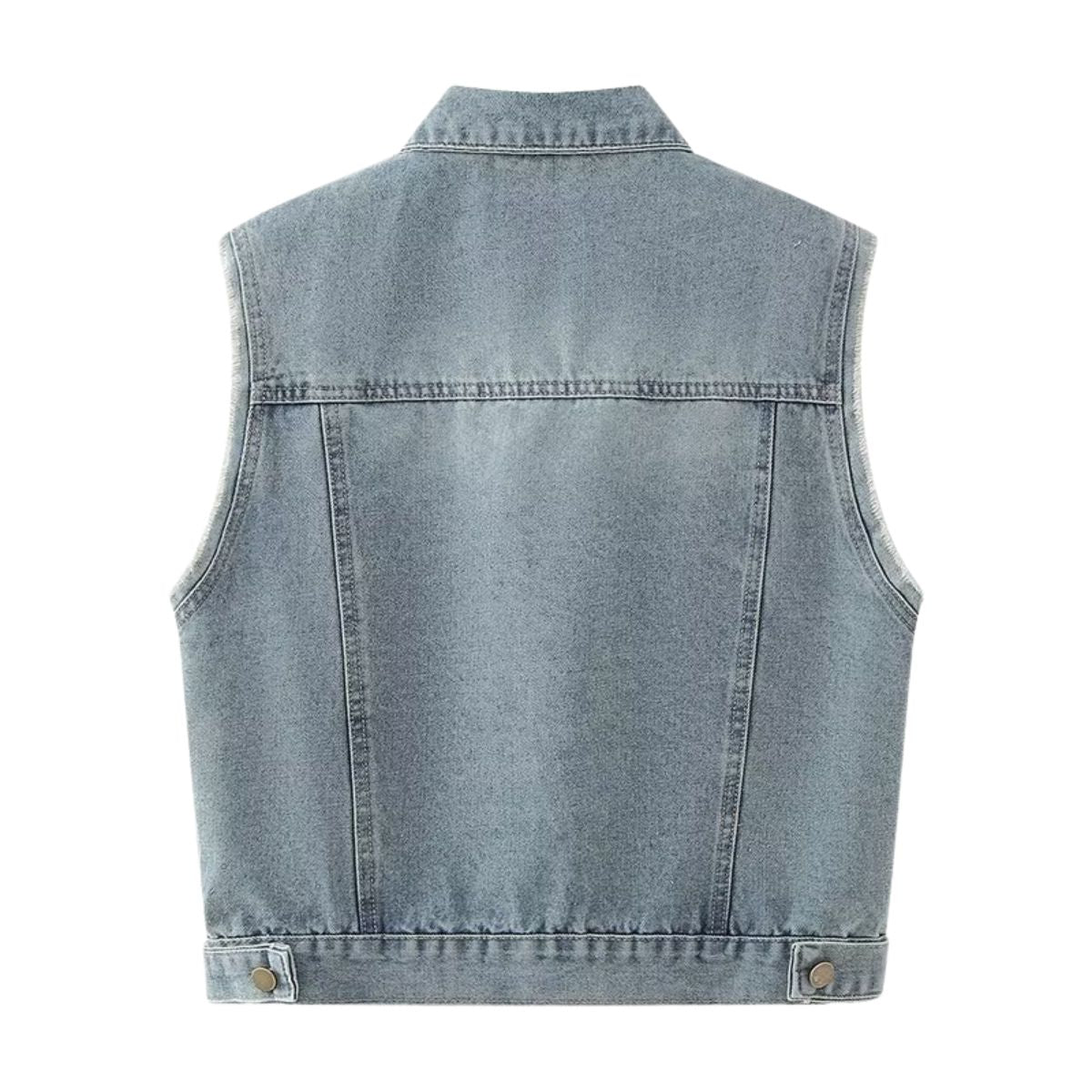 Sleeveless Vintage Wash Denim Trucker Jacket