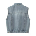 Sleeveless Vintage Wash Denim Trucker Jacket