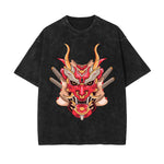 Oni Mask Mecha Washed Graphic Tee-INNBLAC Fashion Apparel