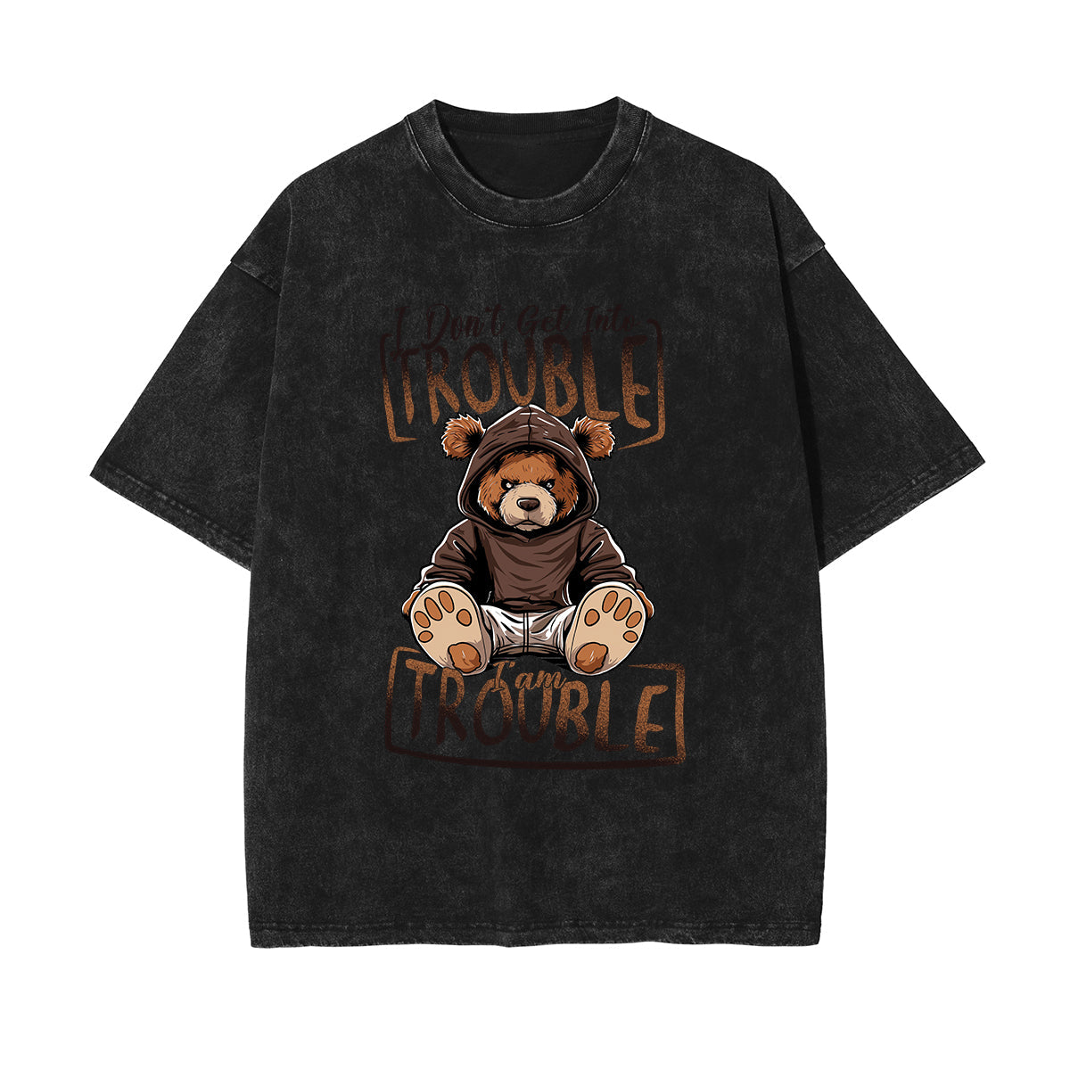 Trouble Bear Stone Wash Graphic Tee-INNBLAC Fashion Apparel