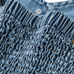 Button-Front Smocked Denim Midi Dress
