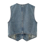 V-Neck Button-Front Denim Vest