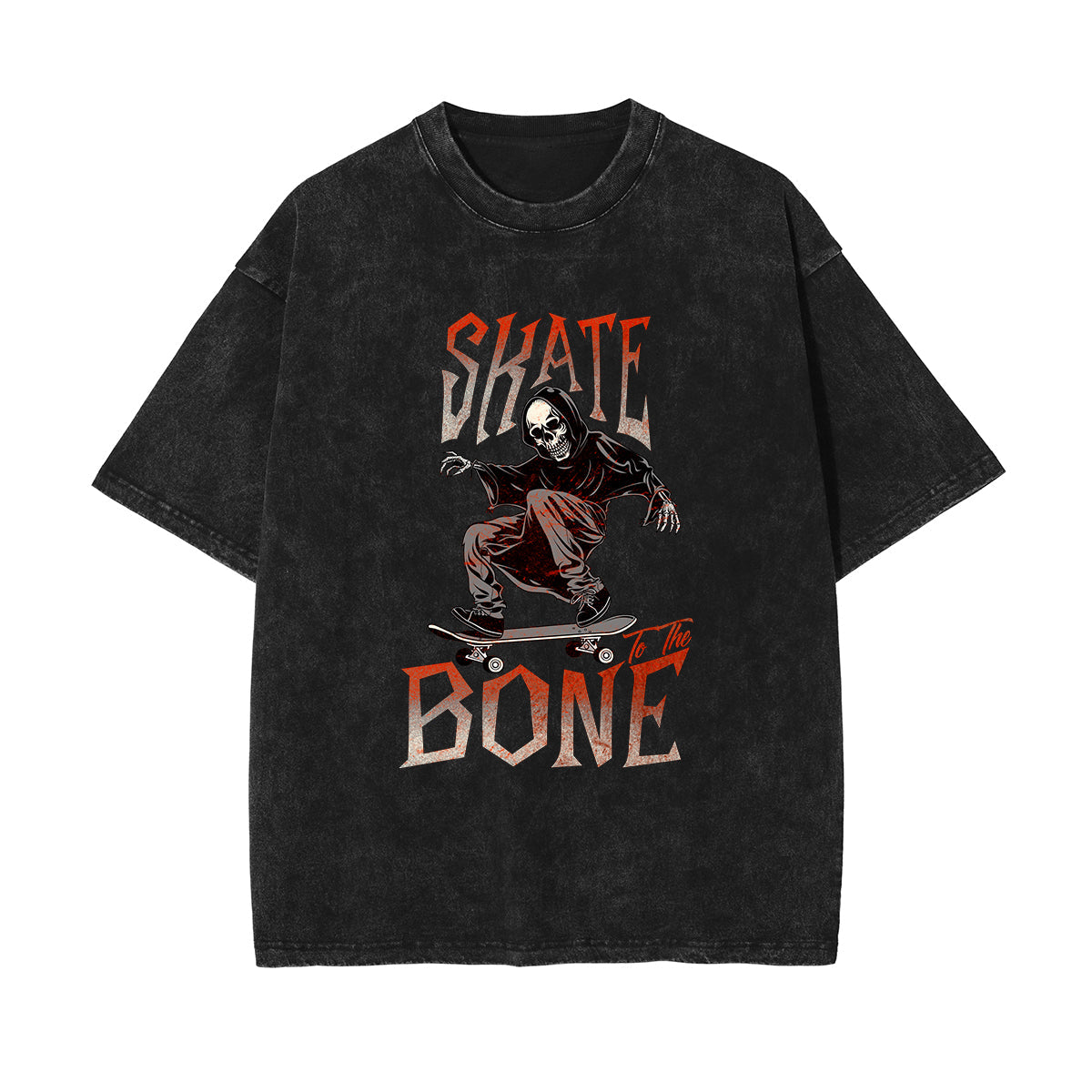 Skeleton Skate Stone Wash Graphic Tee-INNBLAC Fashion Apparel