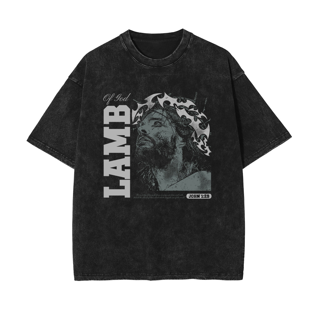 Lamb Of God Christian Stone Wash Graphic Tee-INNBLAC Fashion Apparel