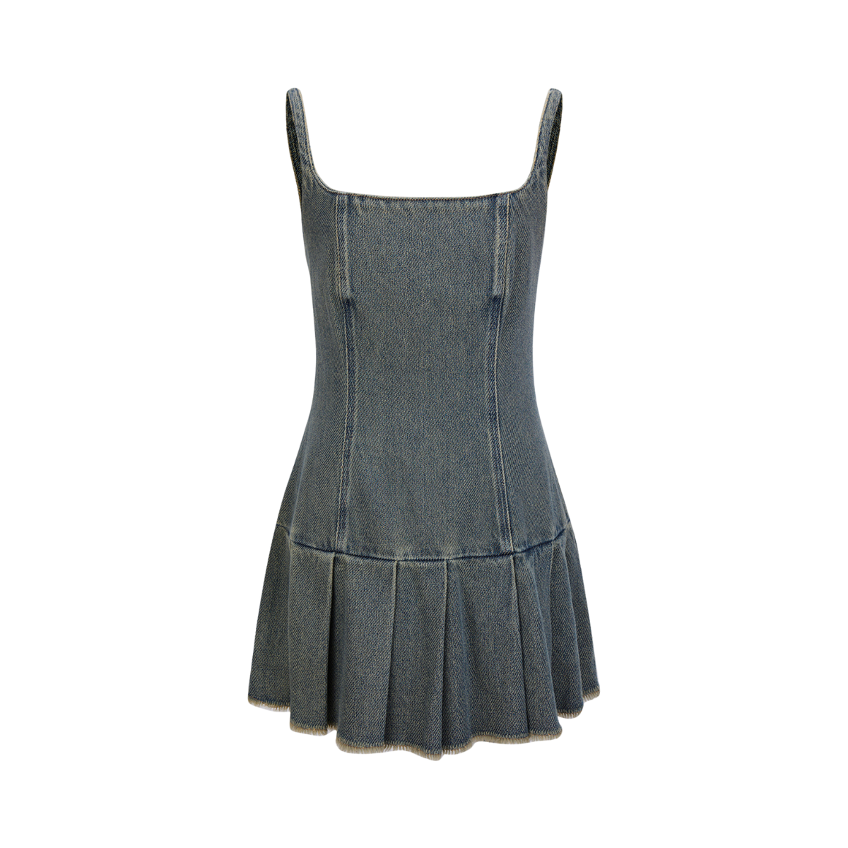 Pleated Hem Spaghetti Strap Denim Mini Dress