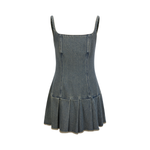 Pleated Hem Spaghetti Strap Denim Mini Dress