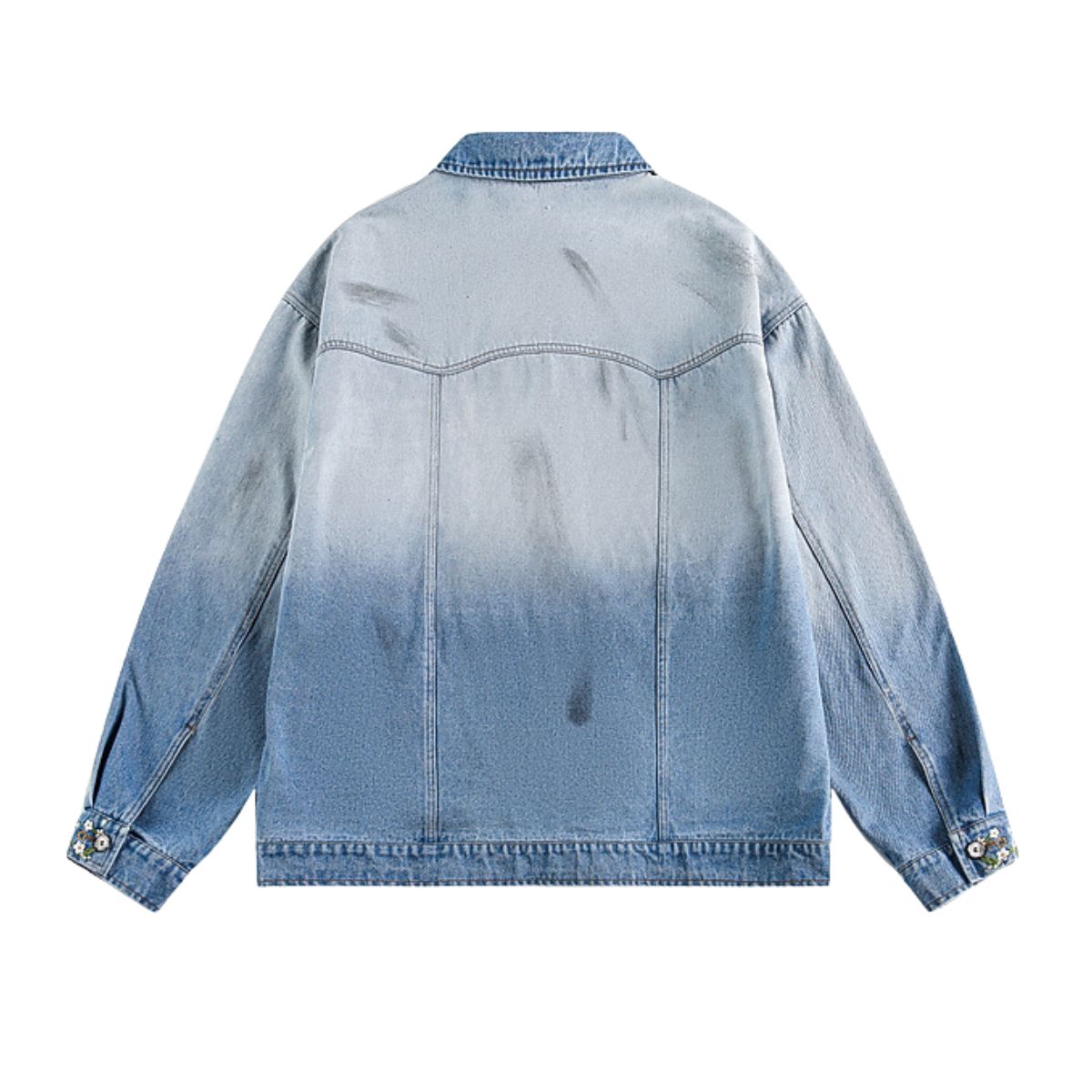 Men&Women's Retro Washed Gradient Floral Embroidered Denim Jacket