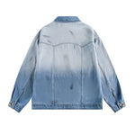 Men&Women's Retro Washed Gradient Floral Embroidered Denim Jacket