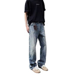 Distressed Fade Relaxed Flare Denim Jeans