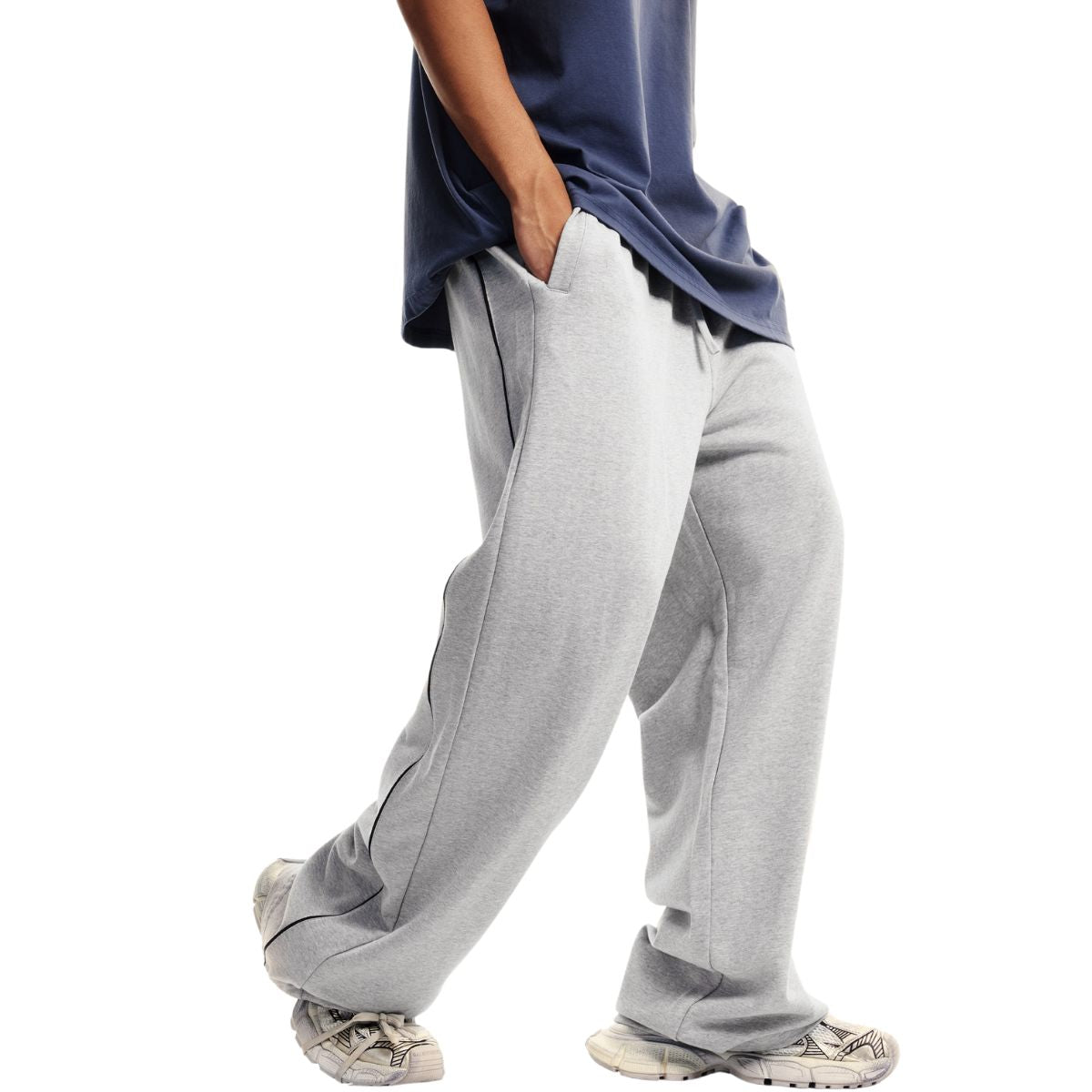 Contrast Arc Baggy Track Pants-INNBLAC Fashion Apparel