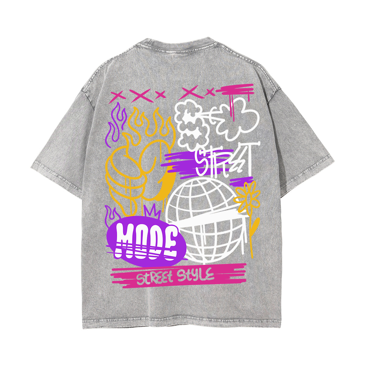 Street Mode Graffiti Washed Tee-INNBLAC Fashion Apparel