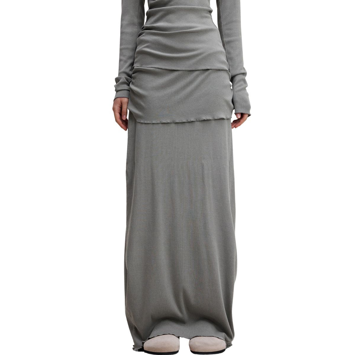 High Waist Ruched Knit Maxi Skirt
