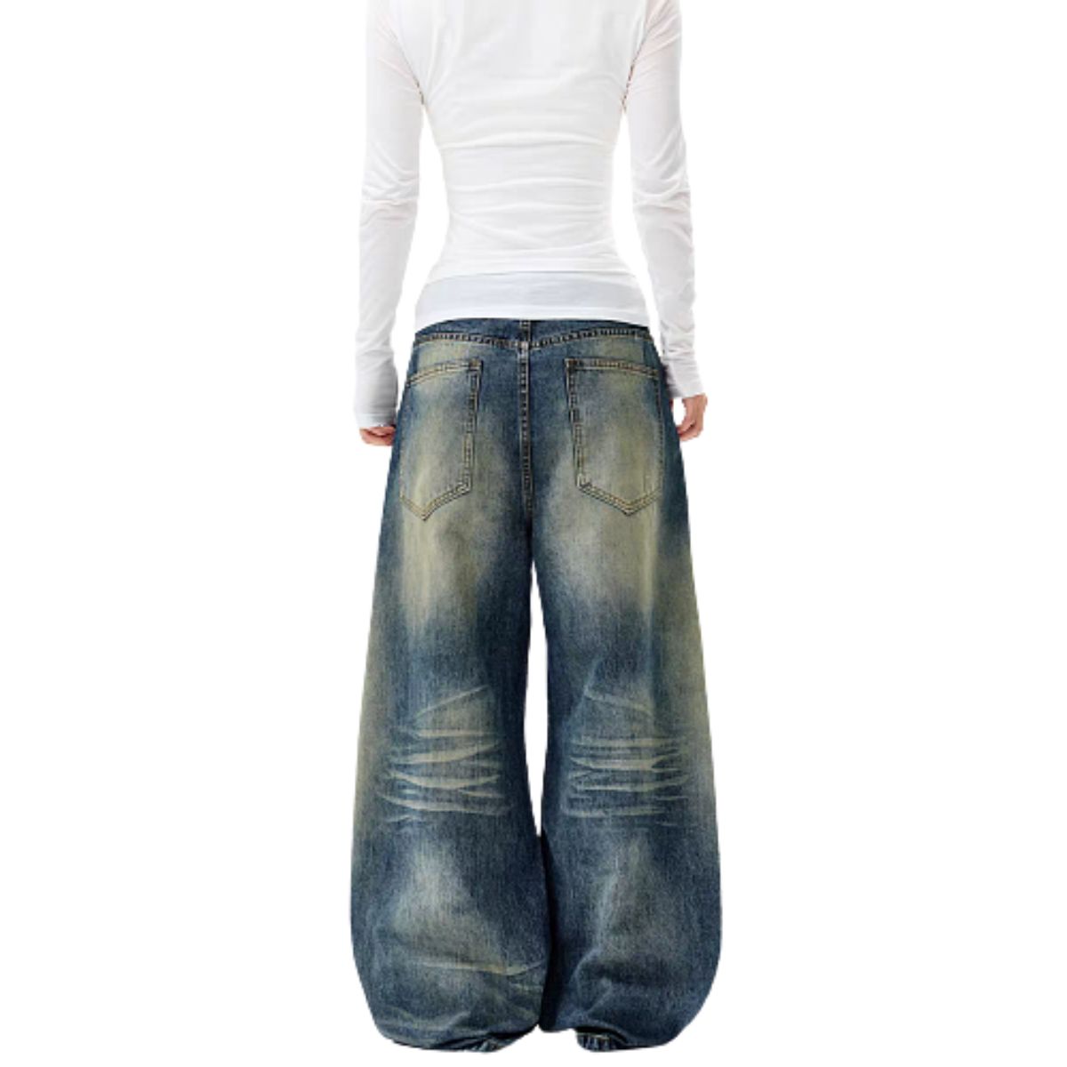 Washed Vintage Curved Leg Loose Fit Denim Jeans