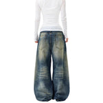 Washed Vintage Curved Leg Loose Fit Denim Jeans