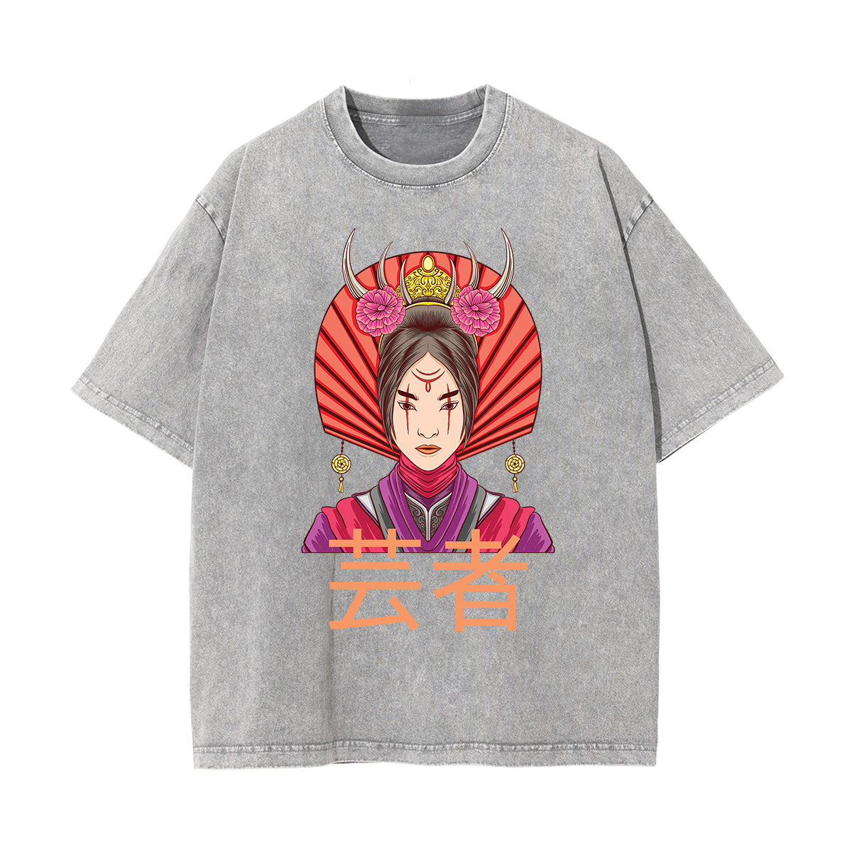 Japanese Geisha Stone Wash Graphic Tee-INNBLAC Fashion Apparel