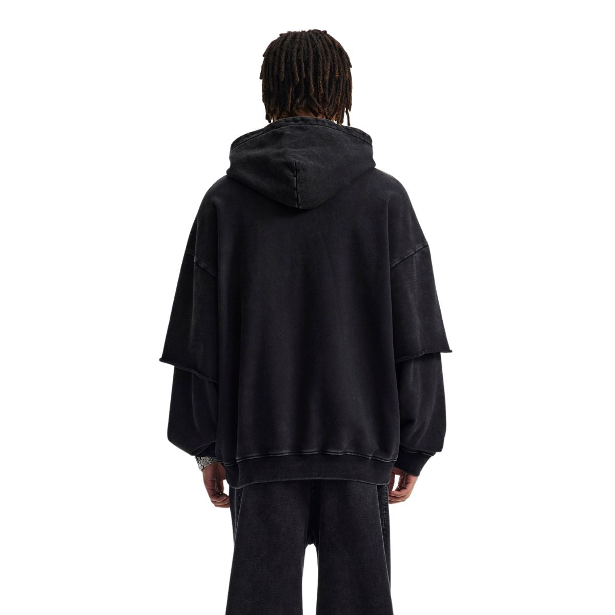 Stone-Washed Mock Two-Layer Hoodie