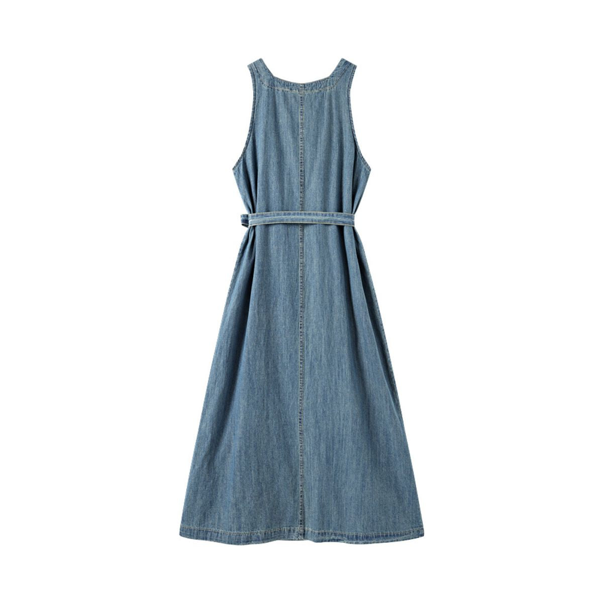 Sleeveless Self-Tied Denim Midi Dress