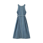 Sleeveless Self-Tied Denim Midi Dress