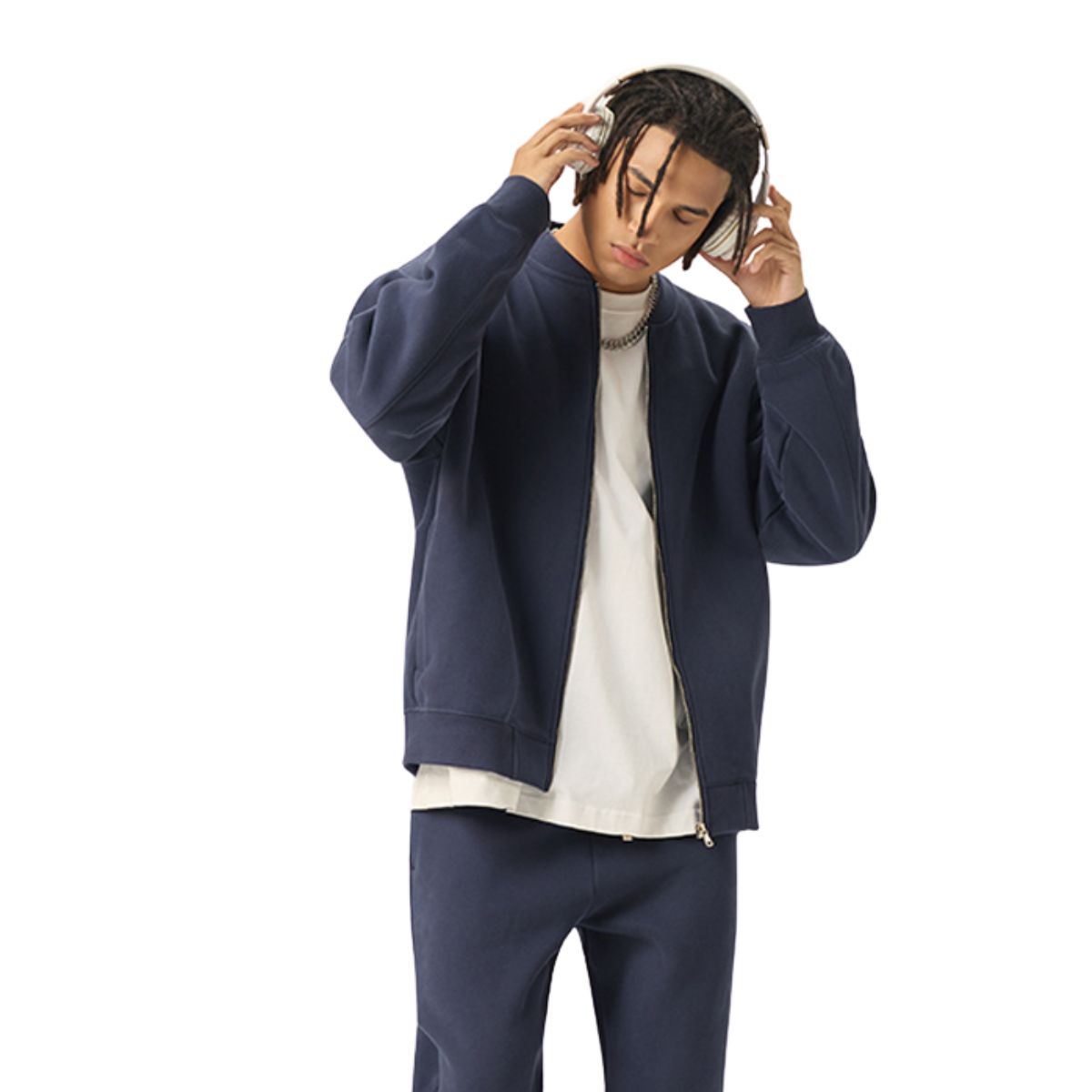 Solid Zip-Front Fleece Bomber Jacket