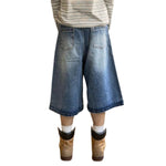 Stretch Whiskered Wide Leg Denim Shorts