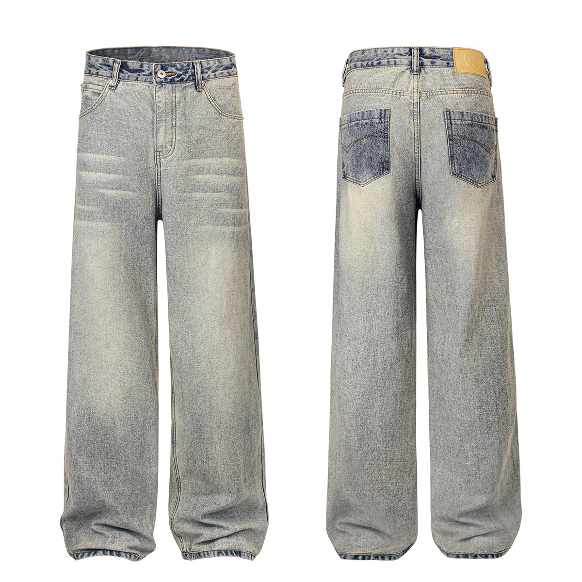 Light Wash Faded Wide-Leg Denim Pants